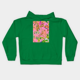 Cool tropical floral leaves botanical illustration, tropical plants, leaves and flowers, pink leaves pattern Kids Hoodie